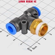 [2 Pieces]- PB8-03 Pneumatic Connector With T-Thread Pipe 8mm External Thread 16mm, 3/8inch Linhkien