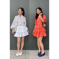 Hanni Skirt Peach & White / Ruffles Short Skirt Tiered Feminine Korean Style / Women's White Mini Sk