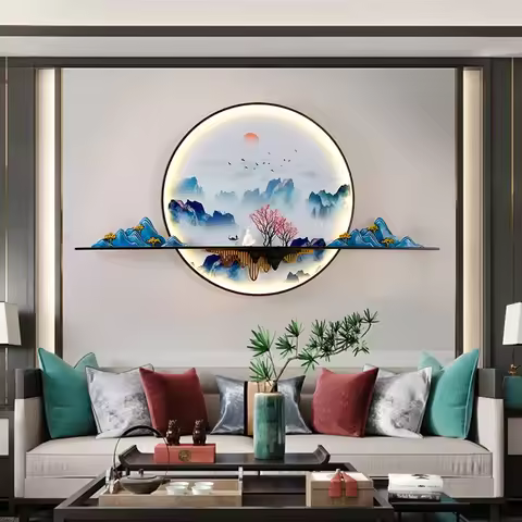 86LIGHT Modern Wall Picture Lamp Inside Creative Chinese Landscape Mural Background Bedside Sconce L