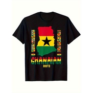 Men's Ghanaian Flag T-Shirt - African Heritage Apparel With Ghana Map & Chanan Roots Text Cultural C