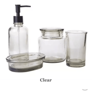 Living With Style - Felicia Clear Glass Bathroom Set / Perlengkapan Kamar Mandi Kaca Bening Cantik /