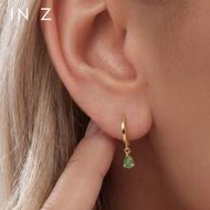 1Pc Dainty 925 Sterling Silver CZ Natural Aquatic Plant-Colored Agate Pendant Inlay Huggie Hoop Earr