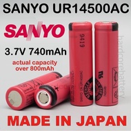 Original japan FDK SANYO 14500 AA 3.7V 740mAh High energy Lithium ion Li-ion Rechargeable Battery fo