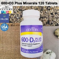 แคลเซียม + ดี 3 Calcium 600+D3 800iu Plus Minerals 120 Tablets - 21st Century
