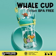 COMO BEBE แก้วดูดดน้ำเด็ก ขวดน้ำเด็กพร้อมหลอดดูดน้ำพุ ลายปลาวาฬน้อยน่ารัก ความจุ 220ml/350ml วัสดุ t
