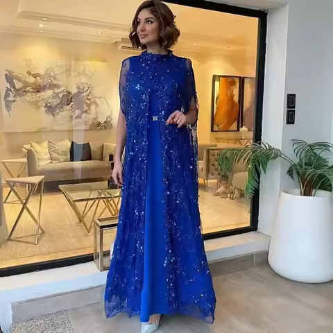Customized Mother of The Bride Dresses with Jacket 2 Pieces A Line Formal Gown Sequined Coat Arabic 