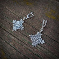 Solar cross silver earrings,Handmade silver earrings,ukraine silver jewellery
