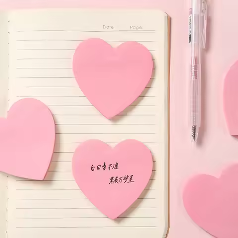 Memo Pad School Supplies Light Pink Heart Shaped Love Sticky Notes Handwritten Positive Comments Con