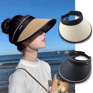 Half-head wide-brimmed straw hat protects against UV sun....VV(adai)