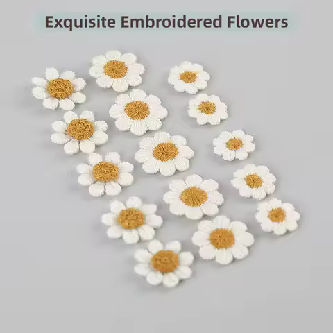 Flores Para Manualidades 20pc Rice White Daisy Small Flower Embroidered Fabric With Stickers Materia
