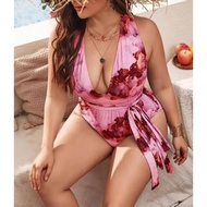Plus Size One Piece Swimsuit Pink Marble Print 2XL