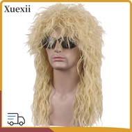 XUEXII 70s 80s Rockstar Wig, Punk Fluffy Halloween Party Cosplay Wig, Long Curvy Mullet Wig