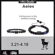12星座白羊座手链 天然黑玛瑙星座幸运手链Aries Twelve Constellation Lucky Bead Gifts for Men Women Natural Black Onyx Stone Couple Bracelet