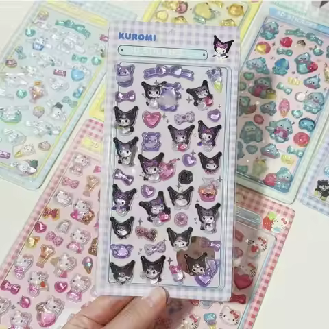 Hot New Cute anime Hello Kitty, Kuromi 3D Sanrio stickers, transparent jelly colored crystal decorat