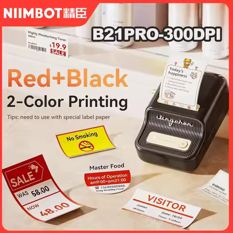 300DPI Niimbot B21-Pro Mini Portable Thermal Label Printer Mini Adhesive Sticker Printers & Black Re