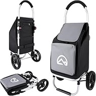 Olympia Tools Aluminum Foldable Utility Shopping Cart for Groceries with Big Wheels and Removable Ba