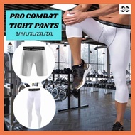 (S - 3XL) ProCombat WHITE LINE Tight Pants Men Gym Hiking jogging Football Quick-Drying Sport Pants 