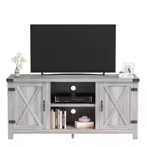 TV Stand, 65 Inch TV Farmhouse Entertainment Center with Double Barn Doors and Storage Cabinets, Con