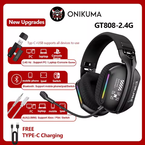 Onikuma Gt808 Three Mode with Mic E-Sports Wireless Gaming Headset Rgb Lighting Supports Bluetooth 5