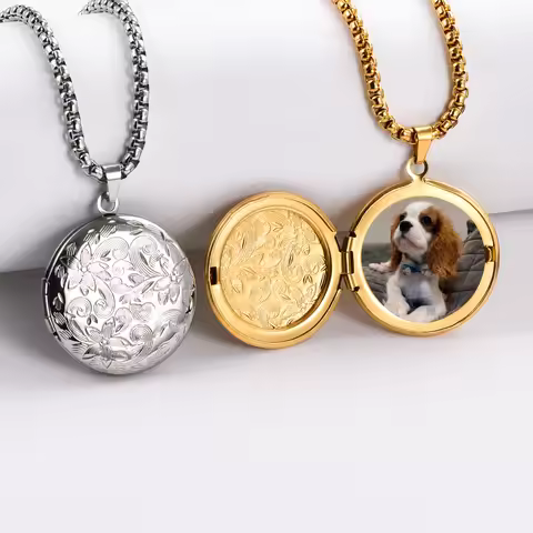 Stainless Steel Engrave Round Circle Locket Pendant Necklace Pictures Locket Jewelry Party Gift Silv