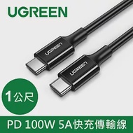 綠聯 PD 100W 5A快充充電線/傳輸線Type-C對Type-C 黑色 (1公尺)