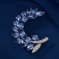 Blue Leaf Plant Moon Brooch Niche Design Crystal Corsage Accessories