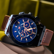 Jam Tangan Kasual Pria Dewasa Terbaru Strap Kulit Tampilan Dial Keren Fashion Korea