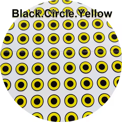 Flat Black.Circle.Yellow / 2D Fish Eyes, Fly Tying, Jig, Lure, Fishing, Craft, black circle yellow