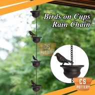 Birds on Cups Rain Chain Gutter Cup Metal Rain Chain Downspouts Drainage Outdoor Garden Decoration