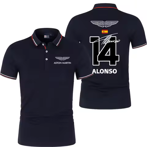 Aston Martin Racing Team Alonso Men's Summer Sports Polo Shirt, Outdoor Men's Fashion Top, Polo Shir