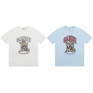 GANNI short sleeve T-shirt female leopard letter printed youth age-reducing top T-shirt
