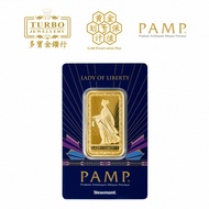 TURBO [1OZ] PAMP Newmont Lady of Liberty Gold Bar 9999Gold
