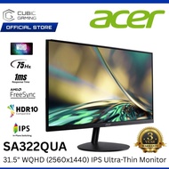 ACER 31.5" SA322QUA / SA322QU A LCD WQHD (2560x1440 @75HZ) IPS PANEL LED MONITOR (1MS, INPUT: DP + H