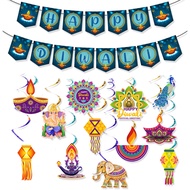 Deepavali Pull Flag Party Decoration Blue Pull Flag Diwali Swallowtail Flag Spiral Set Hangings Home