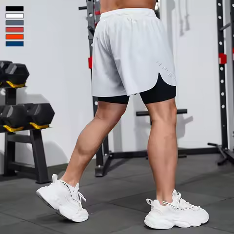 Quick Dry Sports Pants Fitness Shorts With Inner Lining Three-Quarter Length Men Summer Running Athl