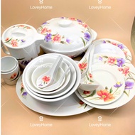 Melamine Hibiscus Dinner Set Plate Bowl Spoon Cup Jug Pinggan Mangkuk Sudu Bunga Bekas Makan Kuih Raya Hidangan Lauk Air