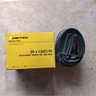 Folding bicycle inner tube 20 x 1.50 1.75 20x1.50 150 20x1.75 UNITED 406 large valve Schrader av 48 
