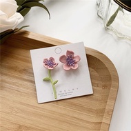 Asymmetric pink flower earrings （RS2323）