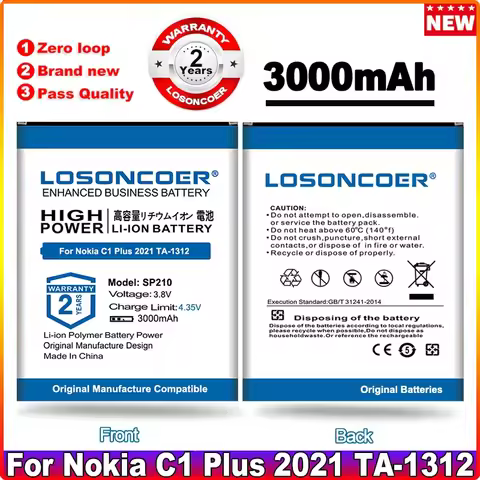 LOSONCOER SP210 Battery For Nokia C1 Plus 2021 TA-1312 Mobile Phone Battery