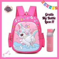 Kindergarten and Elementary School Girls' Bags with Uniqorn Rainbow V1 Motif, Free My B0ttle