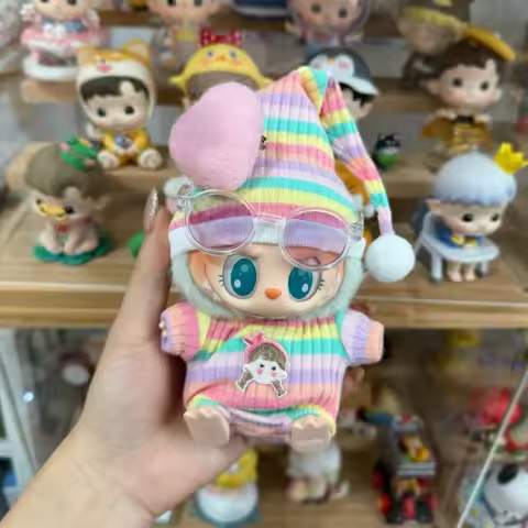 Rainbow Jumpsuit for 15/17cm Labubu Dolls Pajamas Mini Plush Outfit Monster Clothes Set