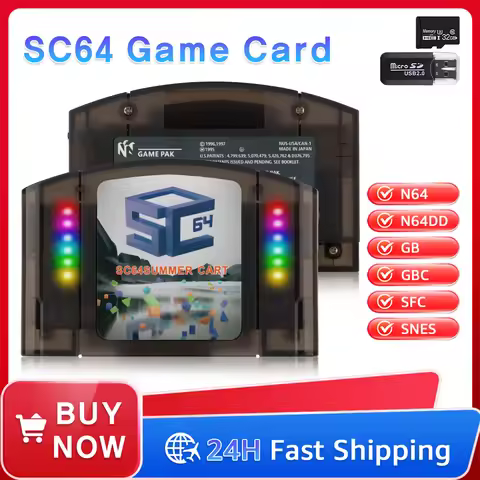 Summered Carted 64 LED RGB SC64 Open Source N64 Game Cartridge Card for Nintendo 64 Video Game 16GB 
