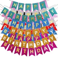 Happy Birthday Banner Glitter With Glitter Gold Wording - Birthday Party Decoration