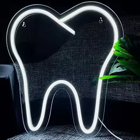 USB Dimmable Bright White Tooth Shaped Neon Light for Dental Clinic Decor Bedroom Party Ambiance Fun