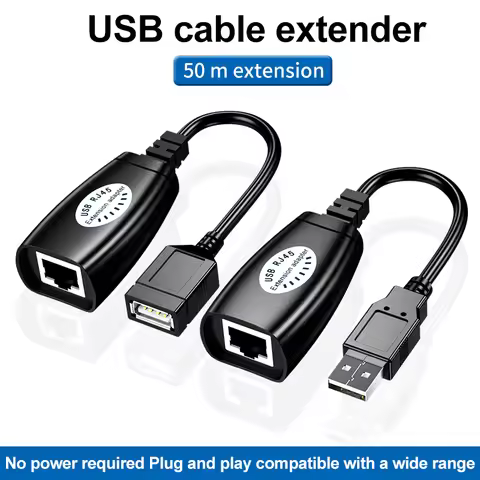 50m Single RJ45 Ethernet CAT5E 6 Up to 150ft Cable USB 2.0 Extension Extender Adapter for Laptop DVR