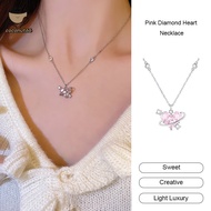 Pink Diamond Heart Necklace Sweet Necklace Light Luxury Planet Necklace Sweetheart Necklace