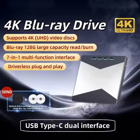 External Blu-ray Drive 4K Bluray Player for Laptop MacOS Windows USB 3.0 BD/CD/DVD RW Reader Burner