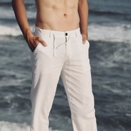 celana panjang pria linen premium putih celana pantai beachwell bali - m