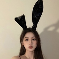 1PC Halloween Bunny Girl Patent Leather Rabbit Ears Headband Black Bunny Ear Hair Hoop For Cosplay