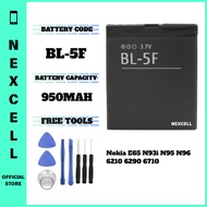 NEXCELL Bateri Serasi untuk Nokia E65 N93i N95 N96 6210 6290 6710 Battery Bateri BL-5F 950mAh
